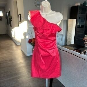 💋 Laundry by Shelli Segal Coral One Shoulder red Dress 👗 2
